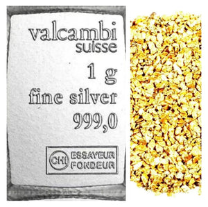 1 GRAM .999 SILVER VALCAMBI COMBIBAR BU + 10 PIECE ALASKAN GOLD NUGGETS