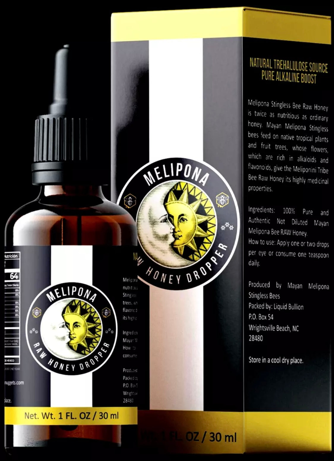 5 BOTTLES 100% PURE MELIPONA RAW STINGLESS BEE HONEY NOT DILUTED 1 FL. OZ / 30 ML DROPPER