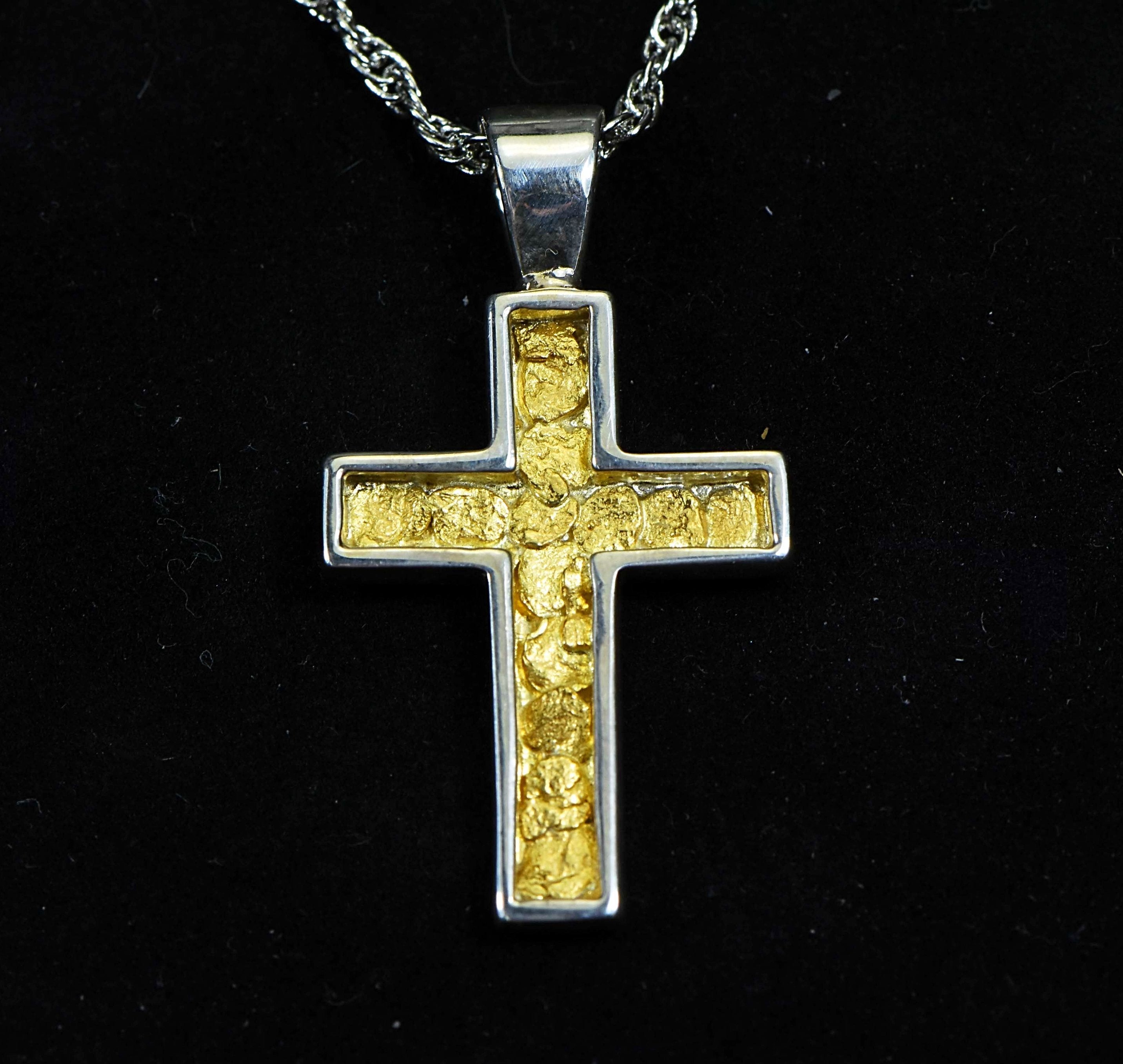 Gold Nugget Cross - Sterling Silver Pcr21Nss Hand Made Orocal Jewelry