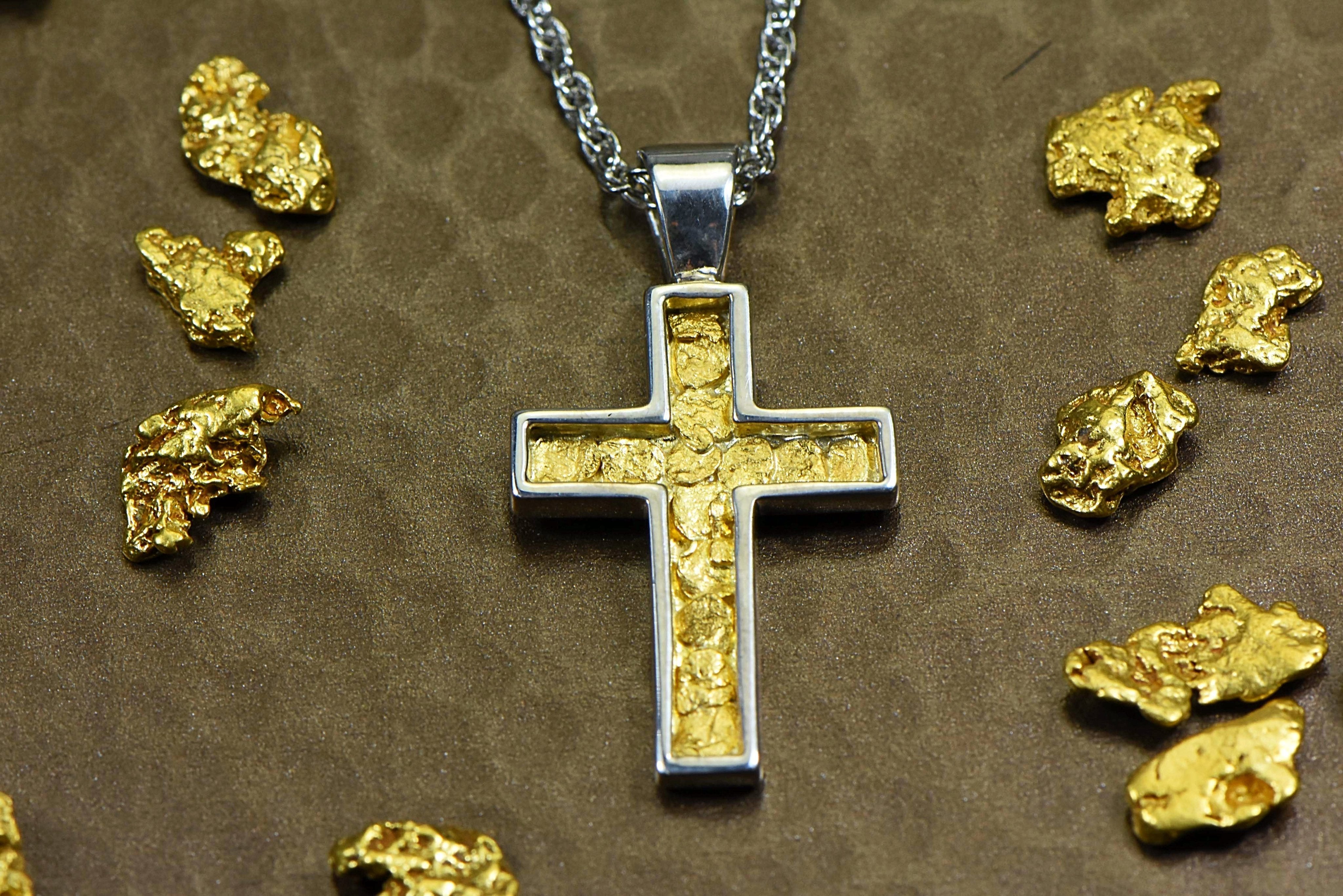 Gold Nugget Cross - Sterling Silver Pcr21Nss Hand Made Orocal Jewelry