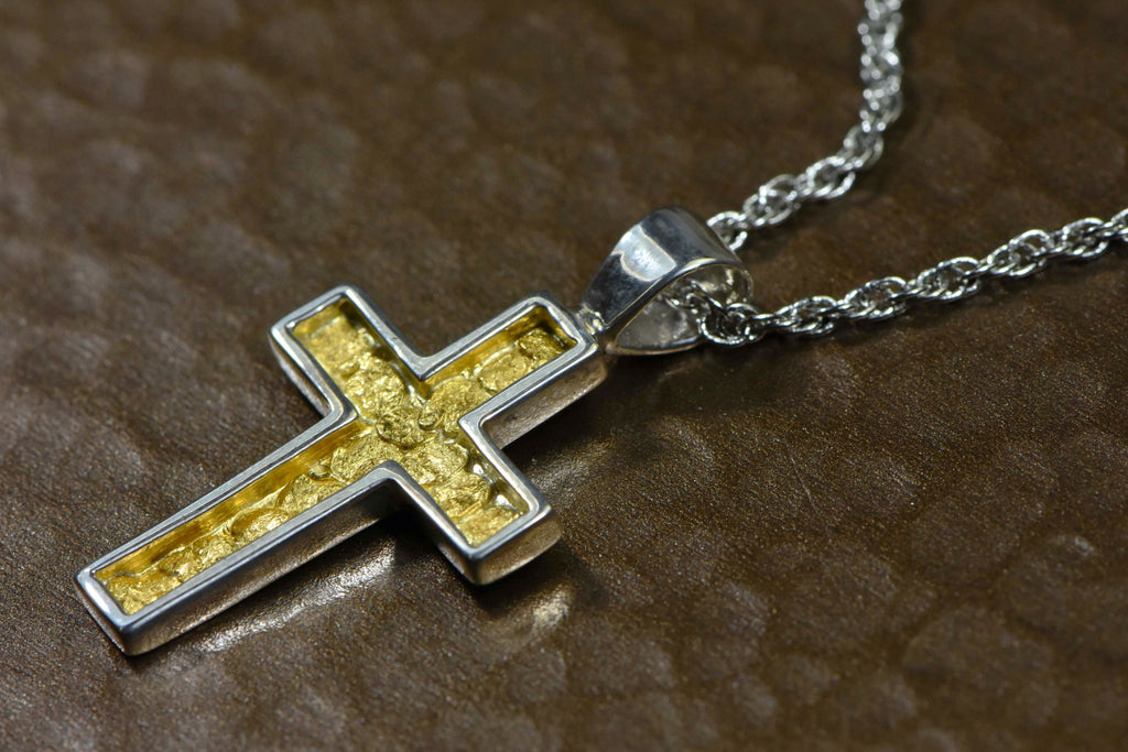 Gold Nugget Cross - Sterling Silver Pcr21Nss Hand Made Orocal Jewelry