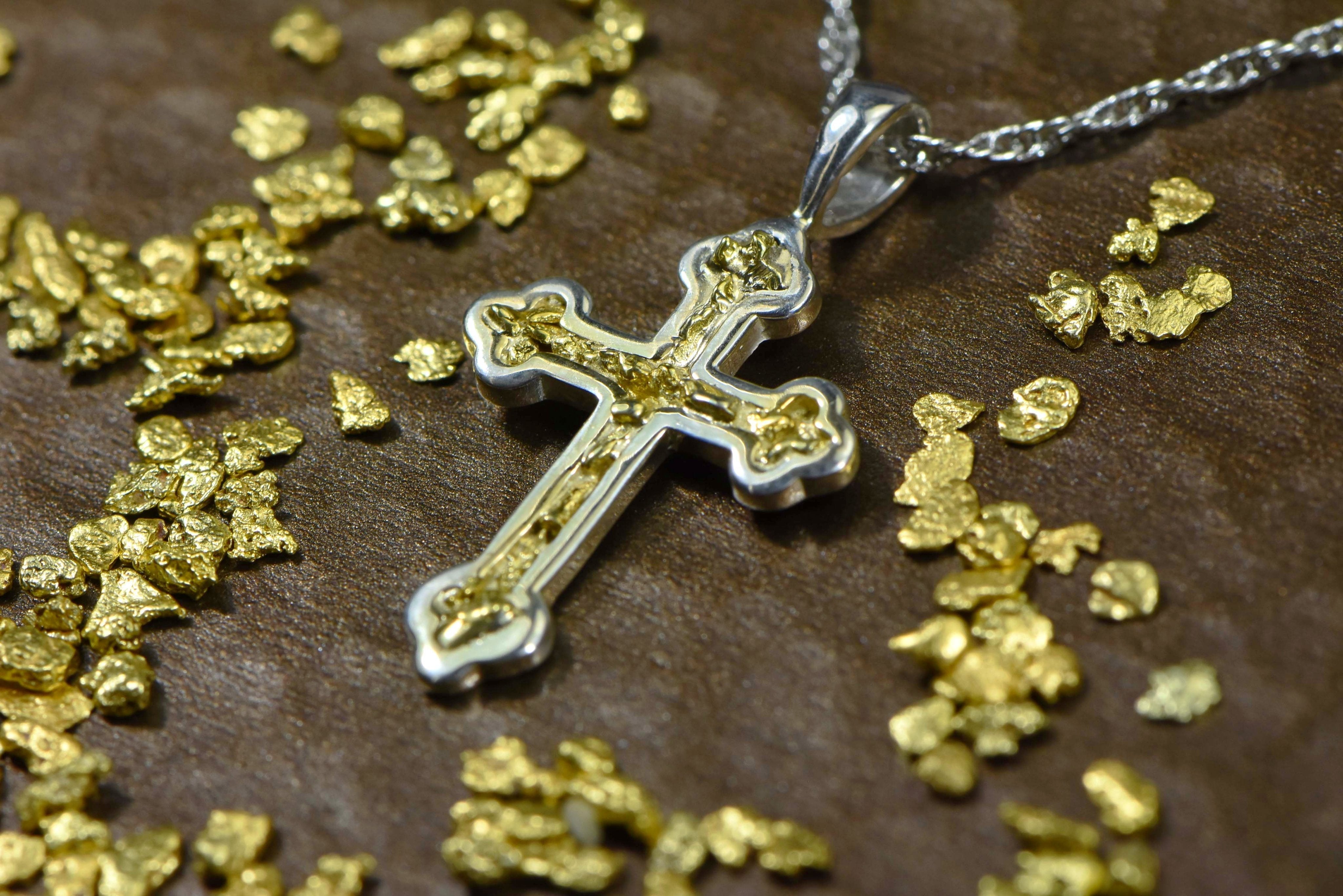 Gold Nugget Cross - Sterling Silver Pcr7Nss Hand Made Orocal Jewelry