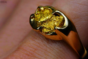 Gold Nugget Mens Ring Orocal Rmen120 Genuine Hand Crafted Jewelry - 14K Casting