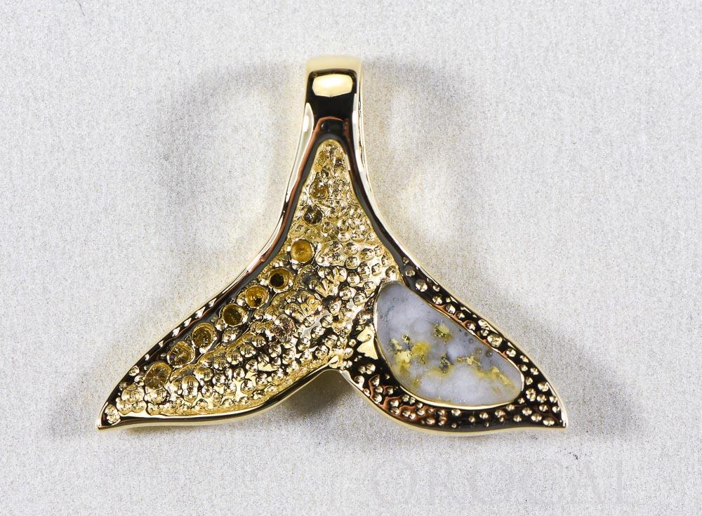 Gold Quartz Pendant Whales Tail "Orocal" PDLWT17HDQ Genuine Hand Crafted Jewelry - 14K Gold Yellow Gold Casting