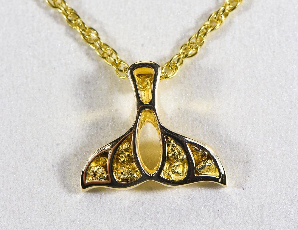 Gold Nugget Pendant Whales Tail "Orocal" PWT21X Genuine Hand Crafted Jewelry - 14K Gold Yellow Gold Casting