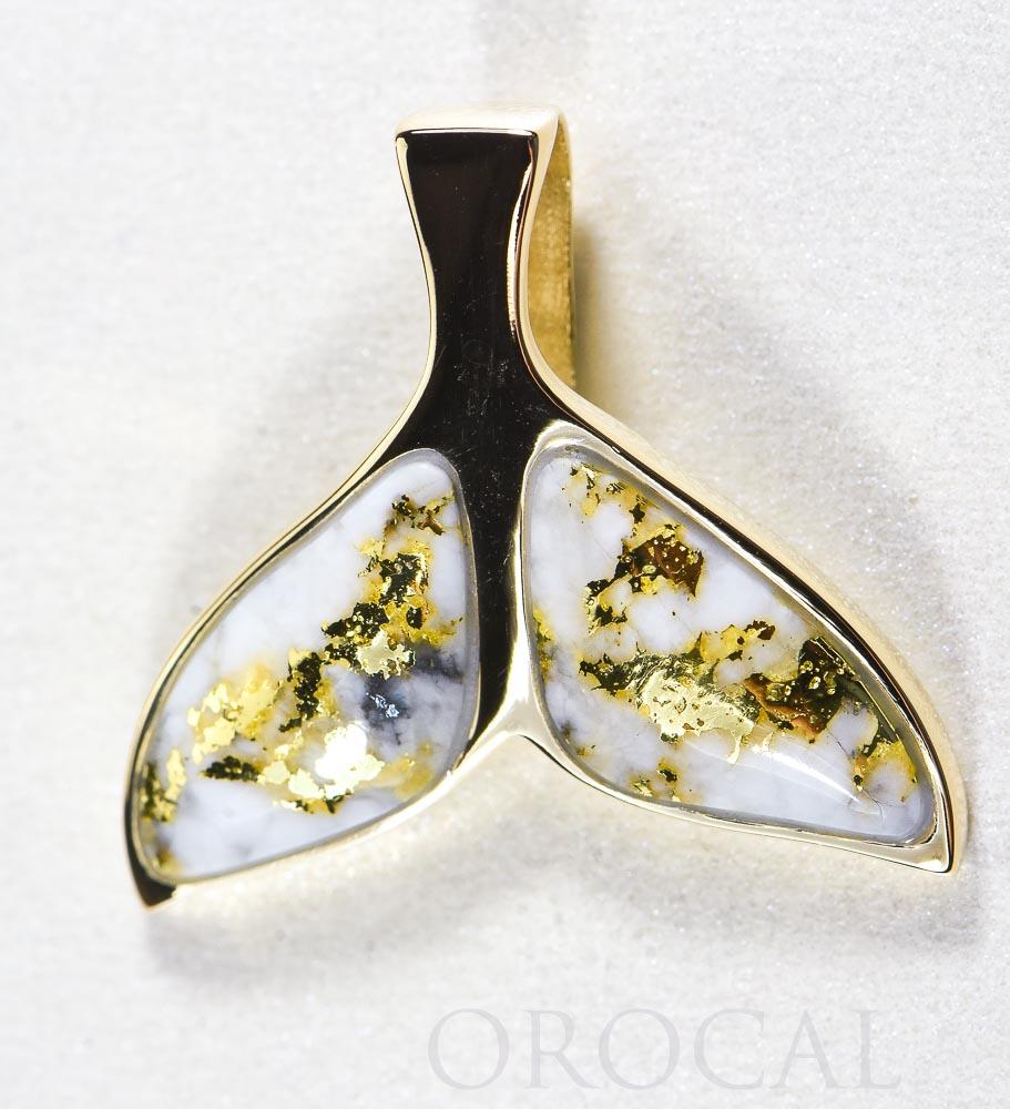 Gold Quartz Pendant Whales Tail "Orocal" PWT35HQX Genuine Hand Crafted Jewelry - 14K Gold Yellow Gold Casting