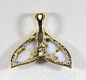 Gold Quartz Pendant Whales Tail "Orocal" PWT35HQX Genuine Hand Crafted Jewelry - 14K Gold Yellow Gold Casting