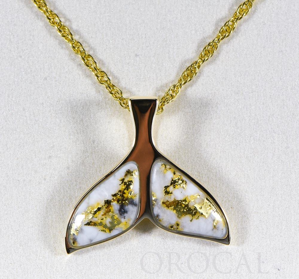 Gold Quartz Pendant Whales Tail "Orocal" PWT35HQX Genuine Hand Crafted Jewelry - 14K Gold Yellow Gold Casting