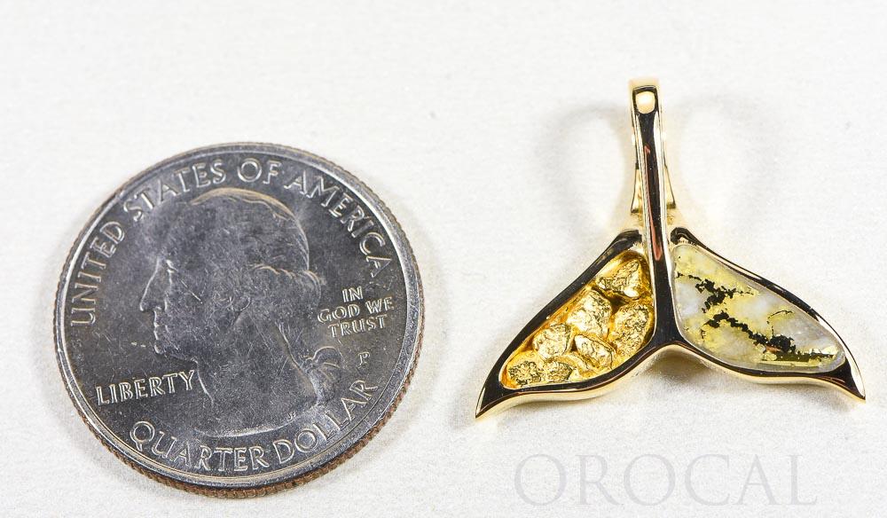 Gold Quartz Pendant Whales Tail "Orocal" PWT41NQ Genuine Hand Crafted Jewelry - 14K Gold Yellow Gold Casting