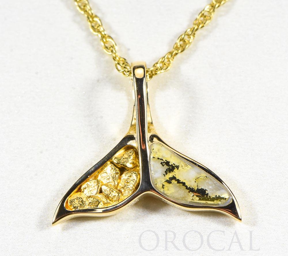 Gold Quartz Pendant Whales Tail "Orocal" PWT41NQ Genuine Hand Crafted Jewelry - 14K Gold Yellow Gold Casting