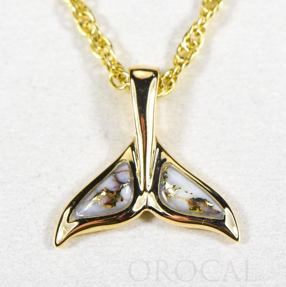 Gold Quartz Pendant Whales Tail "Orocal" PWT44SQ Genuine Hand Crafted Jewelry - 14K Gold Yellow Gold Casting