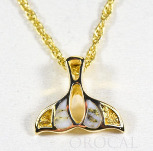 Gold Quartz Pendant Whales Tail "Orocal" PWT21NQ Genuine Hand Crafted Jewelry - 14K Gold Yellow Gold Casting