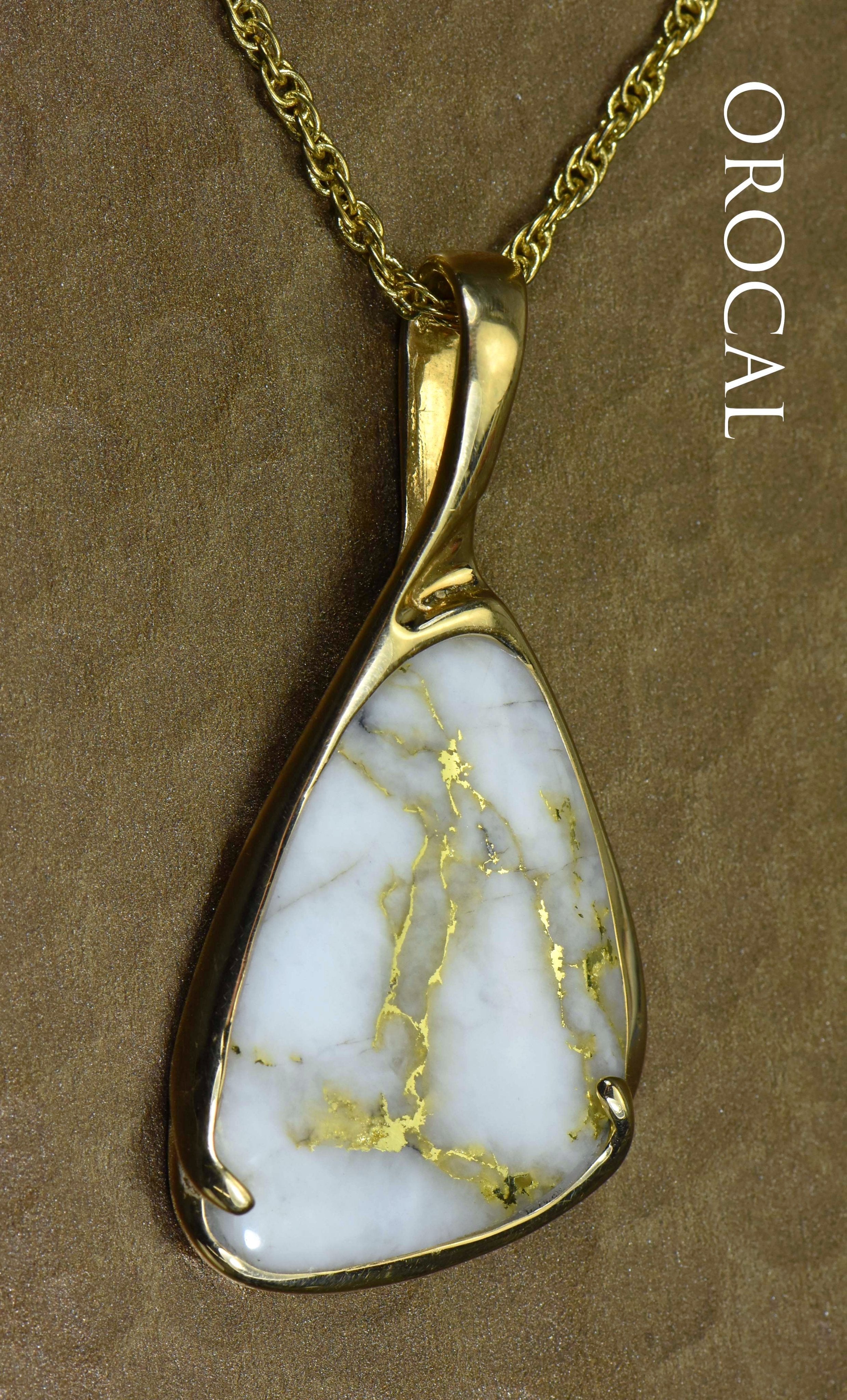 Gold Quartz Pendant "Orocal" PSC100QX Genuine Hand Crafted Jewelry - 14K Gold Yellow Gold Casting