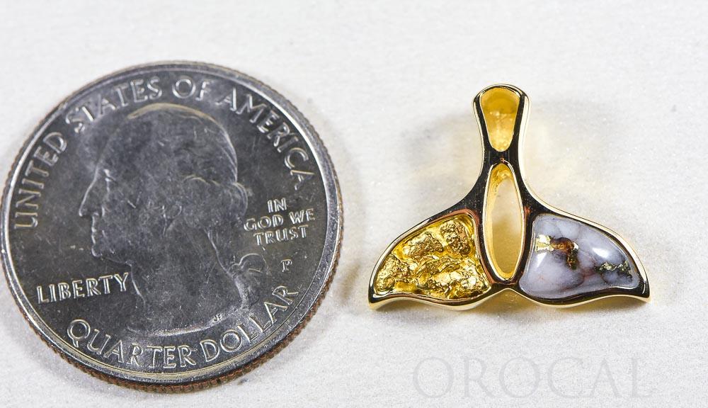 Gold Quartz Pendant Whales Tail "Orocal" PWT24NQ Genuine Hand Crafted Jewelry - 14K Gold Yellow Gold Casting