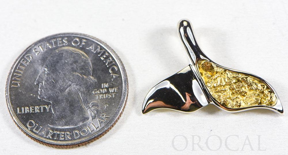 Gold Nugget Pendant Whales Tail "Orocal" PWT37NW Genuine Hand Crafted Jewelry - 14K Gold White Gold Casting