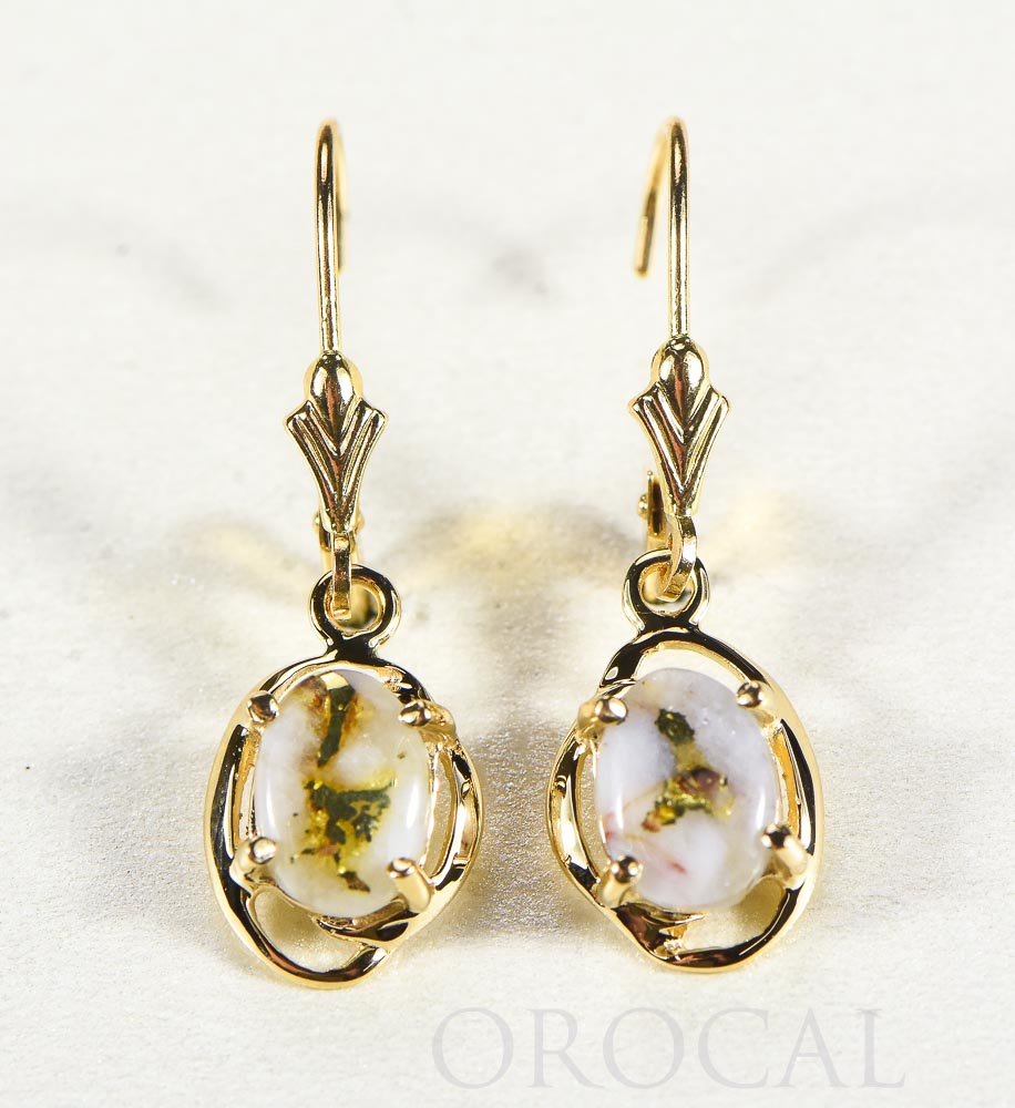 Gold Quartz Earrings "Orocal" EN805XSQ/LB Genuine Hand Crafted Jewelry - 14K Gold Casting