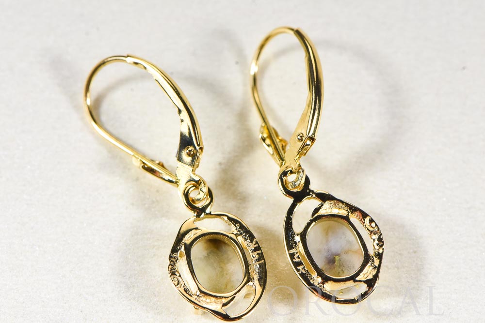 Gold Quartz Earrings "Orocal" EN805XSQ/LB Genuine Hand Crafted Jewelry - 14K Gold Casting