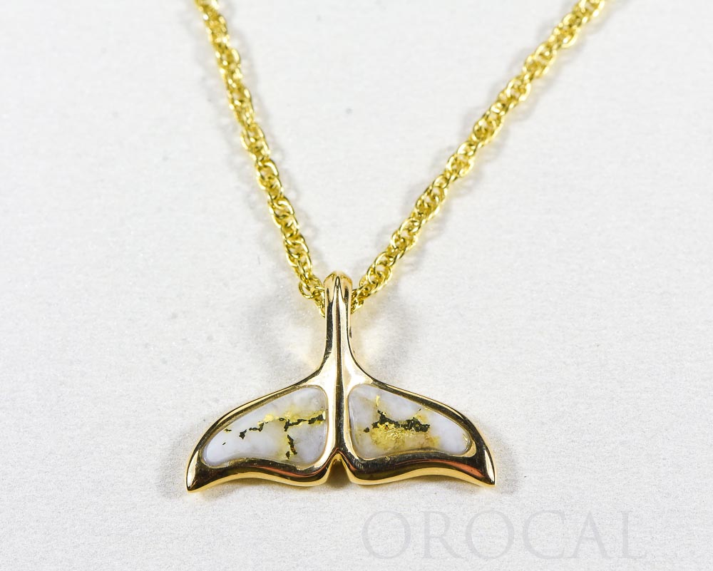 Gold Quartz Pendant Whales Tail "Orocal" PAJWT301QX Genuine Hand Crafted Jewelry - 14K Gold Yellow Gold Casting