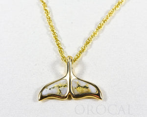 Gold Quartz Pendant Whales Tail "Orocal" PAJWT301QX Genuine Hand Crafted Jewelry - 14K Gold Yellow Gold Casting