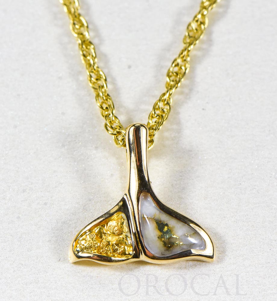 Gold Quartz Pendant Whales Tail "Orocal" PDLWT112NQ Genuine Hand Crafted Jewelry - 14K Gold Yellow Gold Casting