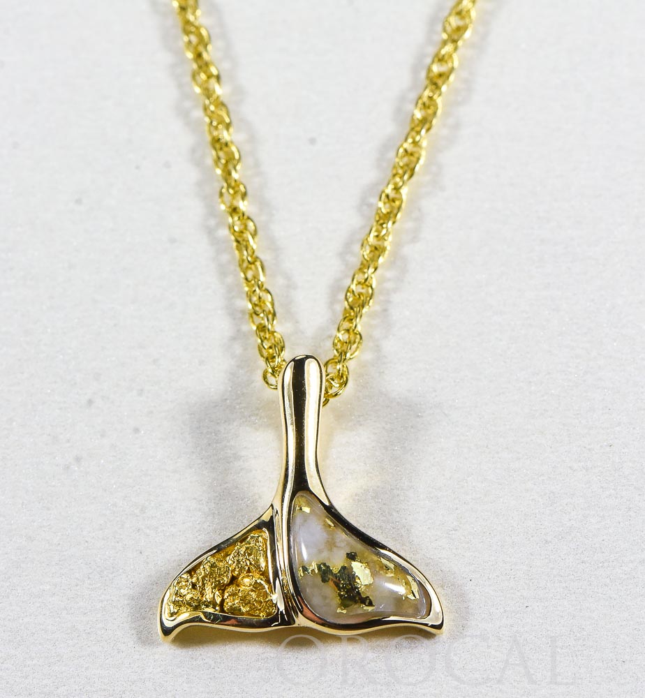 Gold Quartz Pendant Whales Tail "Orocal" PDLWT113NQ Genuine Hand Crafted Jewelry - 14K Gold Yellow Gold Casting