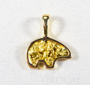 Gold Nugget Pendant Bear "Orocal" PBR1SOLX Genuine Hand Crafted Jewelry - 14K Gold Yellow Gold Casting