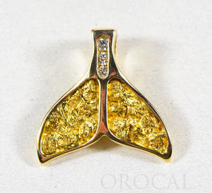 Gold Nugget Pendant Whales Tail "Orocal" PDLWT16SDN Genuine Hand Crafted Jewelry - 14K Gold Yellow Gold Casting