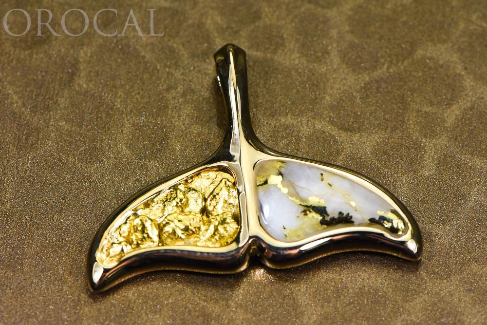 Gold Quartz Pendant Whales Tail "Orocal" PAJWT302NQ Genuine Hand Crafted Jewelry - 14K Gold Casting