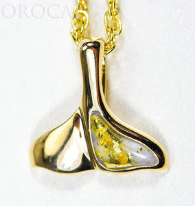 Gold Quartz Pendant Whales Tail "Orocal" PDLWT12QX Genuine Hand Crafted Jewelry - 14K Gold Yellow Gold Casting