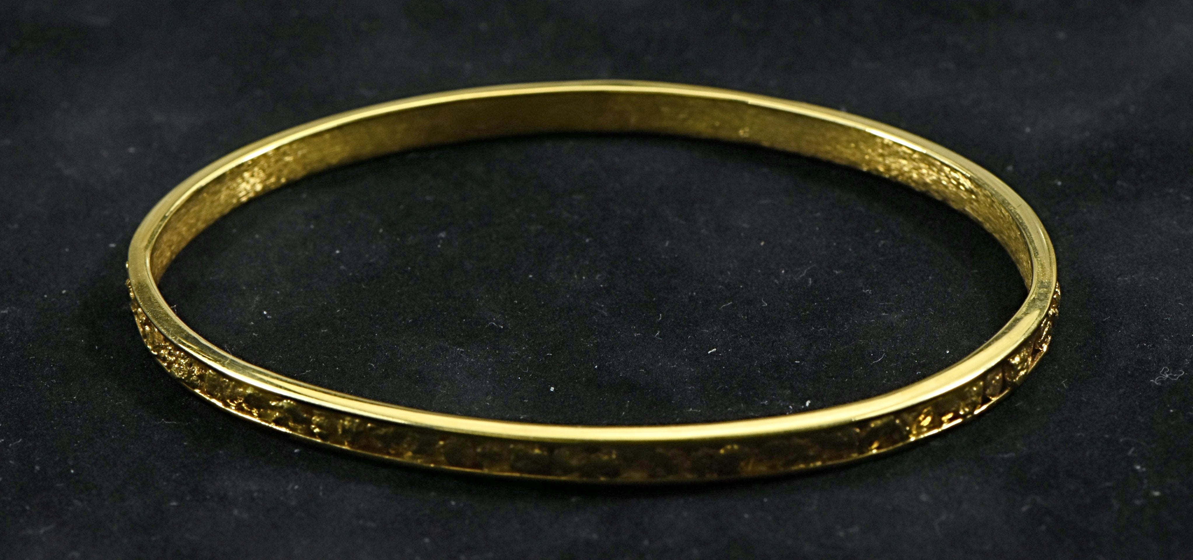 Gold Nugget Bracelet Bangle Style Bbs4Mm Orocal Hand Made - Alaskan Yukon Bc 21.64 Grams Jewelry