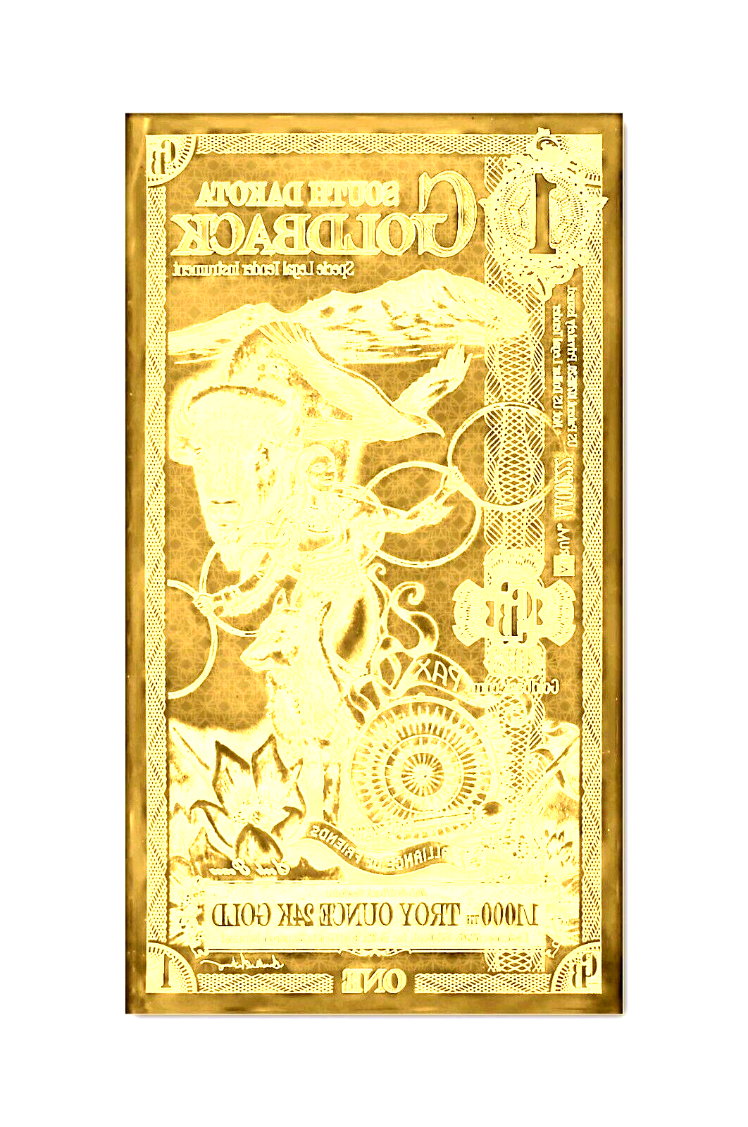 LOT 25 X 1 SOUTH DAKOTA GOLDBACK AURUM 24KT GOLD FOIL NOTE BU 1/1000TH OZ .999 FINE GOLD