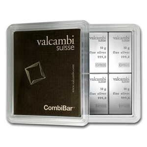 10 X 10 GRAMS .999 FINE SILVER VALCAMBI COMBIBAR BU FULL SHEET OF 10 GRAM BARS