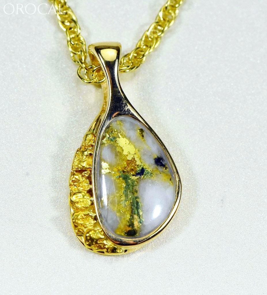 Gold Quartz Pendant & Nugget Orocalpsc126Qx Genuine Hand Crafted Jewelry - 14K Yellow Casting