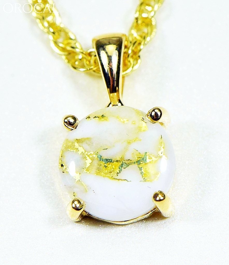 Gold Quartz Pendant Orocal P10Mmqx Genuine Hand Crafted Jewelry - 14K Yellow Casting