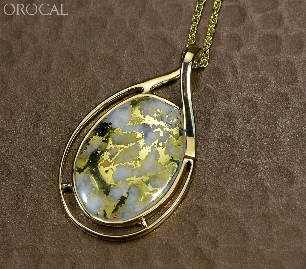 Gold Quartz Pendant Orocal Pn-1771Q Genuine Hand Crafted Jewelry - 14K Yellow Casting