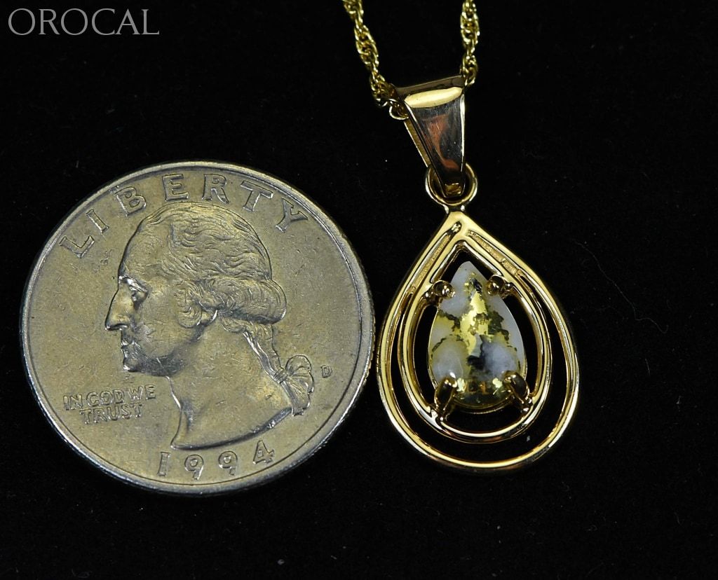 Gold Quartz Pendant Orocal Pn1076Xsq Genuine Hand Crafted Jewelry - 14K Yellow Casting