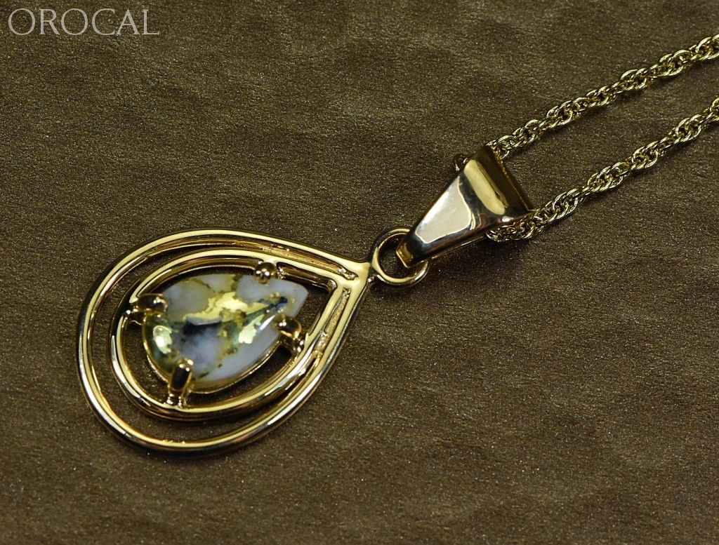 Gold Quartz Pendant Orocal Pn1076Xsq Genuine Hand Crafted Jewelry - 14K Yellow Casting