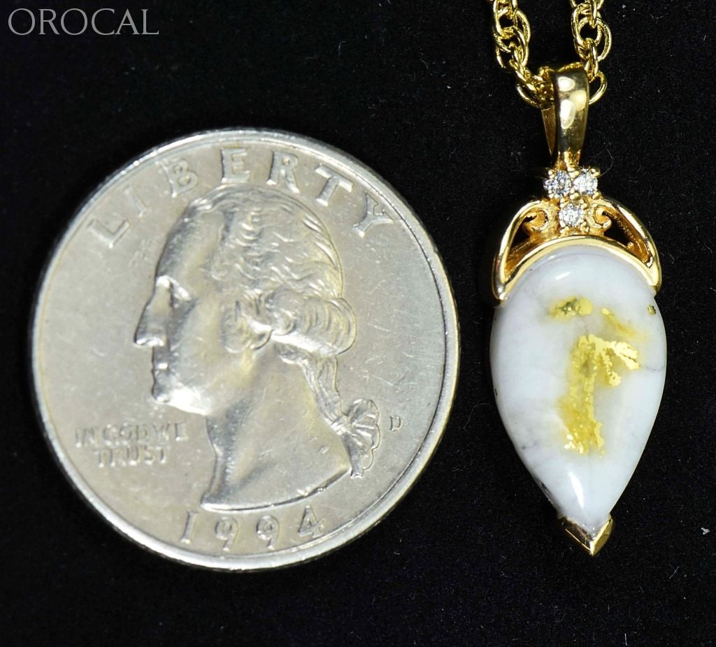 Gold Quartz Pendant Orocal Pn1121Dq Genuine Hand Crafted Jewelry - 14K Yellow Casting