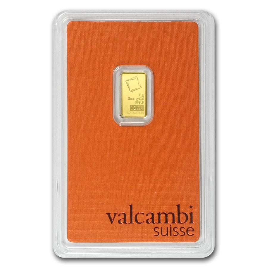 1 GRAM VALCAMBI SUISSE .9999 FINE GOLD BAR NEW WITH ASSAY