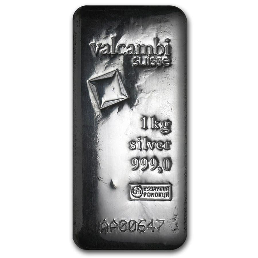 1 KILO .999 FINE SILVER VALCAMBI SUISSE BAR CAST IGNOT (32.15 Troy Oz) BU