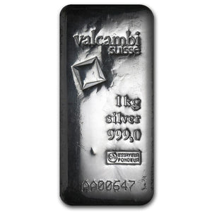 1 KILO .999 FINE SILVER VALCAMBI SUISSE BAR CAST IGNOT (32.15 Troy Oz) BU