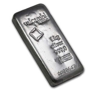 1 KILO .999 FINE SILVER VALCAMBI SUISSE BAR CAST IGNOT (32.15 Troy Oz) BU