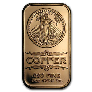 1 OZ .999 FINE COPPER SAINT GAUDENS BAR BU