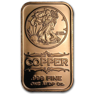 1 OZ .999 FINE COPPER WALKING LIBERTY BAR BU