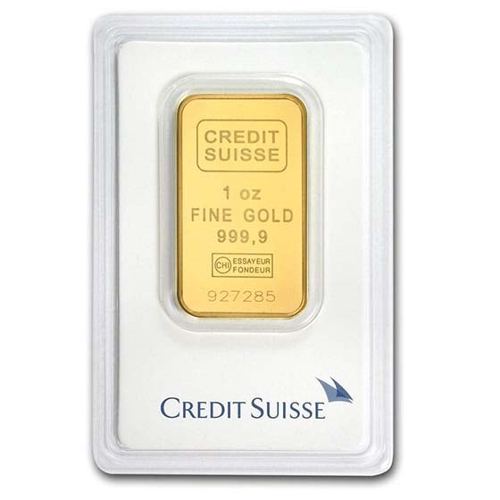1 TROY OZ CREDIT SUISSE .9999 FINE GOLD BAR NEW WITH ASSAY