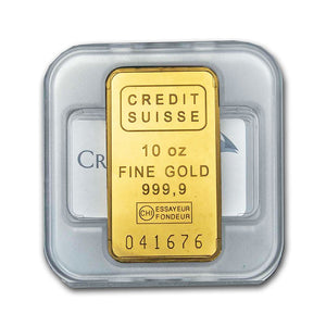 10 TROY OZ CREDIT SUISSE STATUE OF LIBERTY .9999 FINE GOLD BAR NEW WITH ASSAY