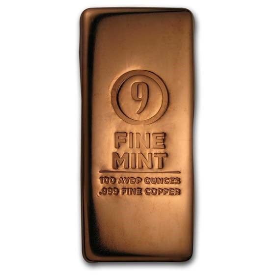 100 OZ .999 FINE COPPER CAST POURED 9FINE MINT BAR BU