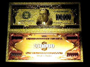 99.9% 24K GOLD $100,000 BILL US BANKNOTE IN PROTECTIVE SLEEVE W COA