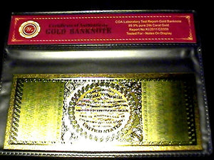 99.9% 24K GOLD 1863 $100 BILL US BANKNOTE IN PROTECTIVE SLEEVE W COA