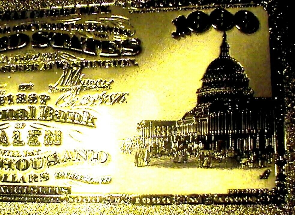 99.9% 24K GOLD 1875 $1000 BILL US BANKNOTE IN PROTECTIVE SLEEVE W COA
